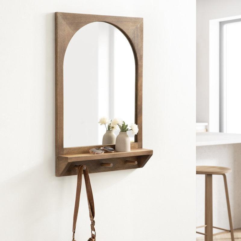 Masif Mango Ağacı Kemerli Aynalı 3 Askılı Duvar Rafı - 77x51 cm - 179089