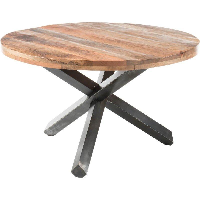 Masif Mango Ağacı ve Metal Ayaklı Yuvarlak Bohem Yemek Masası - 130 cm - 236056