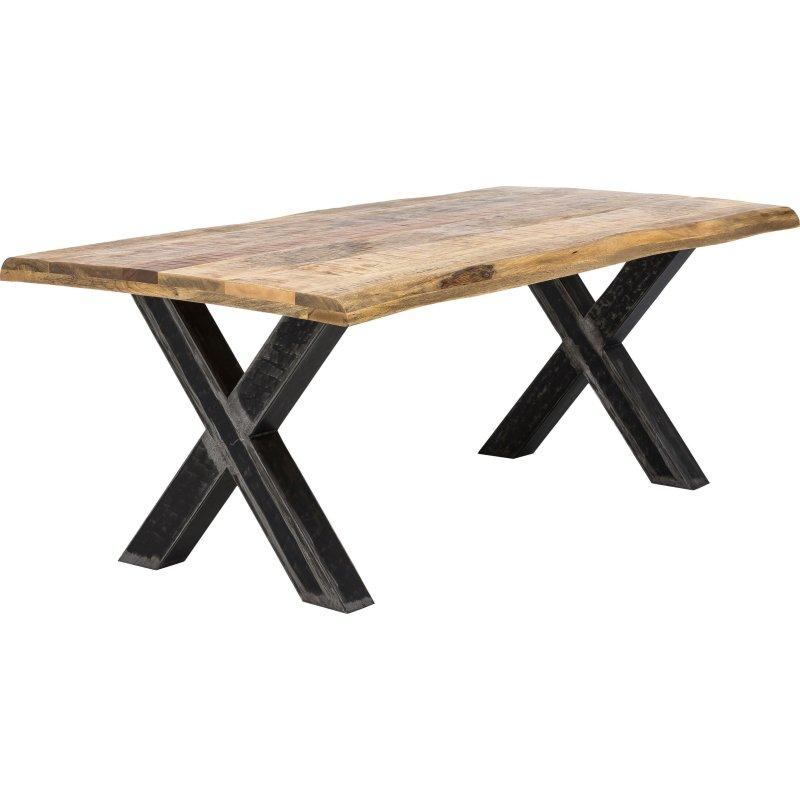 Masif Mango Ahşap Doğal Kenarlı Metal X Ayaklı Bohem Yemek Masası - 160x90 cm - 235889