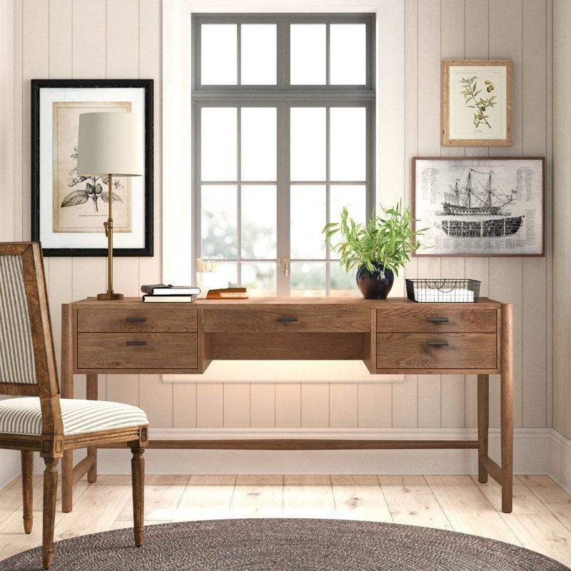Masif Meşe Ahşap 5 Çekmeceli Vintage Çalışma Masası - 172x70 cm - 233844