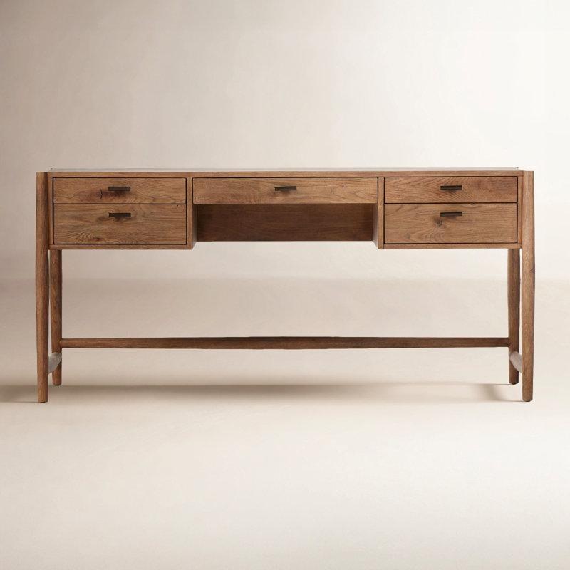 Masif Meşe Ahşap 5 Çekmeceli Vintage Çalışma Masası - 172x70 cm - 233844