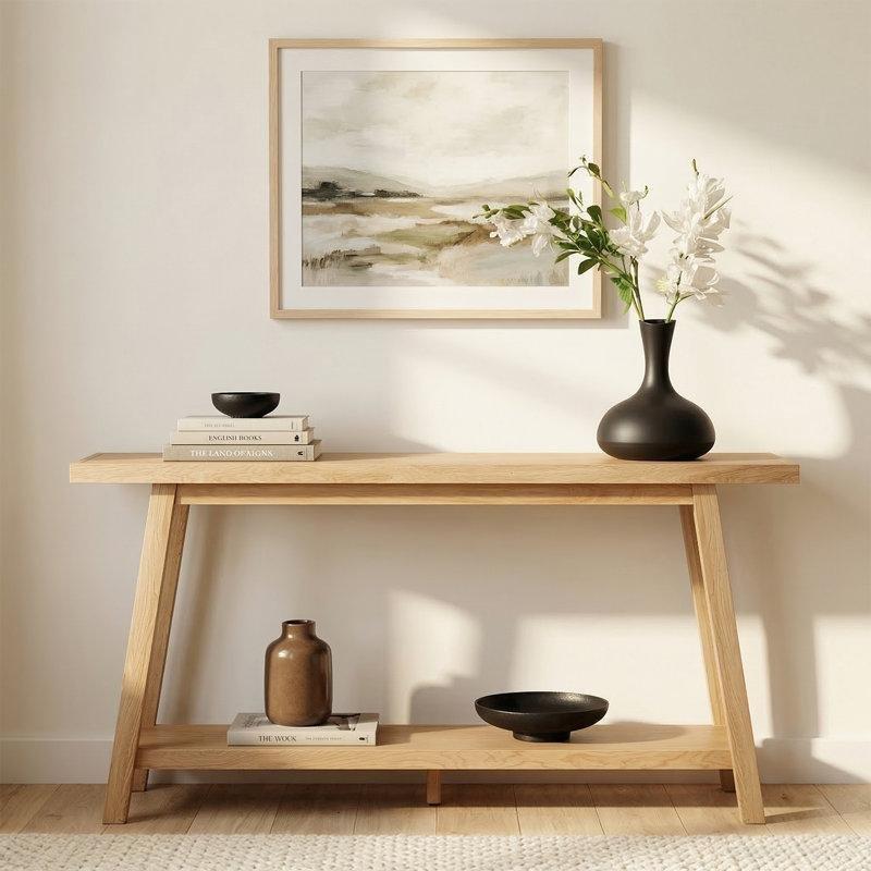 Masif Meşe Ahşap Çift Raflı Koltuk Arkası Dresuar - 150 cm - 217294