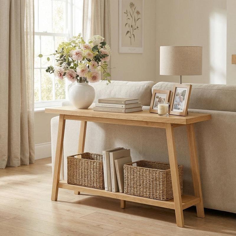 Masif Meşe Ahşap Çift Raflı Koltuk Arkası Dresuar - 150 cm - 217294