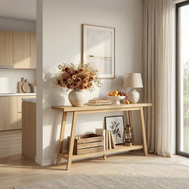 Masif Meşe Ahşap Çift Raflı Koltuk Arkası Dresuar - 150 cm - 217294