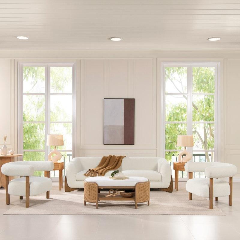 Masif Meşe Ayaklı Teddy Dokulu Bukle Kumaş Kavisli Koltuk - 230 cm - 195661