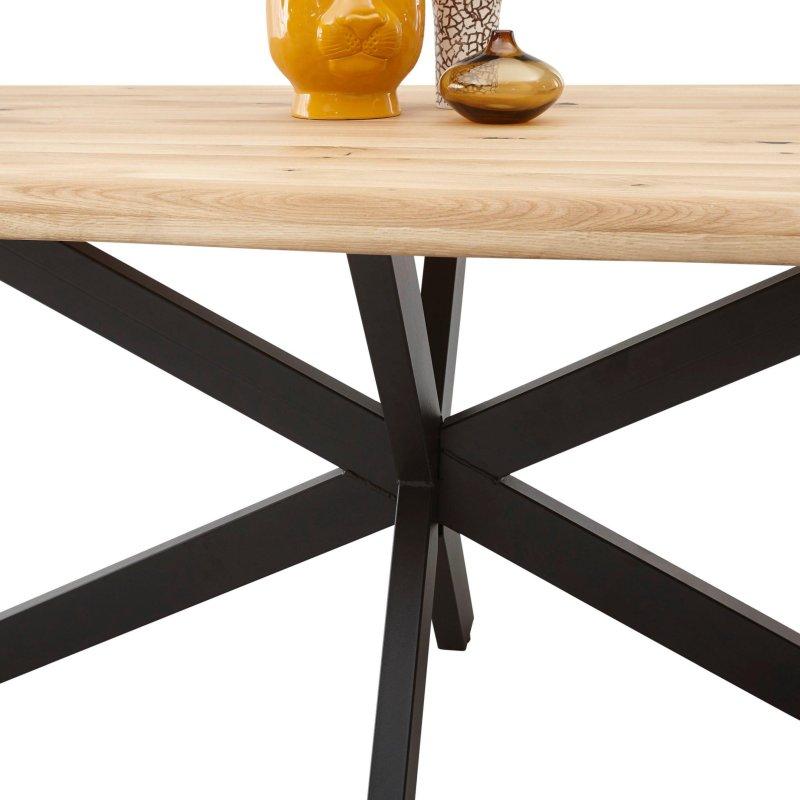 Masif Meşe Doğal Kenarlı Metal X-Ayaklı Bohem Yemek Masası - 200x100 cm - 236096