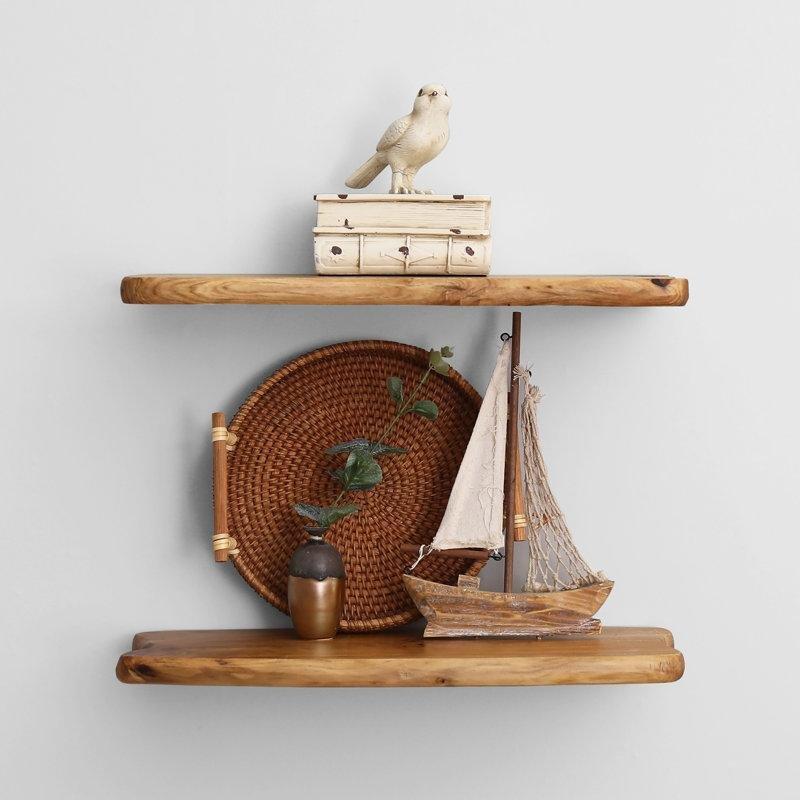 Masif Sedir Ağacı Serbest Formlu 2li Yüzer Duvar Rafı Seti - 61x20 cm - 180046
