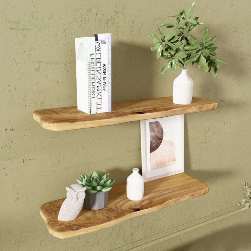 Masif Sedir Ağacı Serbest Formlu 2li Yüzer Duvar Rafı Seti - 61x20 cm - 180046