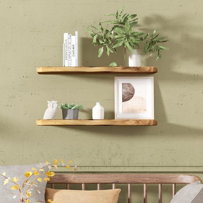 Masif Sedir Ağacı Serbest Formlu 2li Yüzer Duvar Rafı Seti - 61x20 cm - 180046