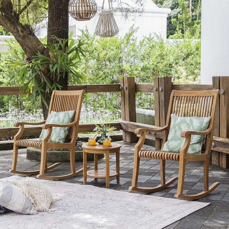 Masif Tik Ağacı 2li Set Dış Mekan Sallanan Sandalye - 219381