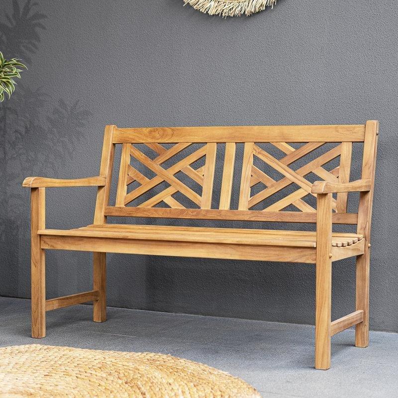 Masif Tik Ağacı Çapraz Latalı Bahçe Bankı - 122 cm - 172458