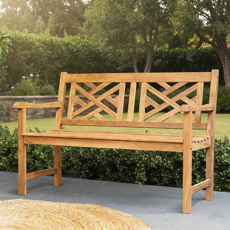 Masif Tik Ağacı Çapraz Latalı Bahçe Bankı - 122 cm - 172458