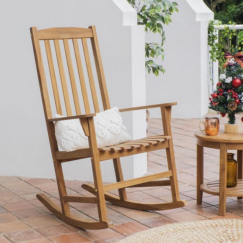 Masif Tik Ağacı Dış Mekan Latalı Sallanan Sandalye - 72x82x114 cm - 218933