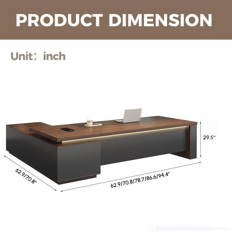 Masif ve Endüstriyel Ahşap L Tipi Dijital Kilitli LED Aydınlatmalı Yönetici Ofis Masası - 180x160 cm - 176933