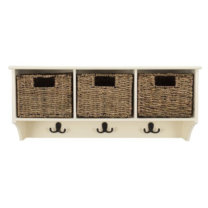 Masif ve MDF Ahşap 3 Sepetli Askılı Duvar Rafı - 72x31 cm - 179221