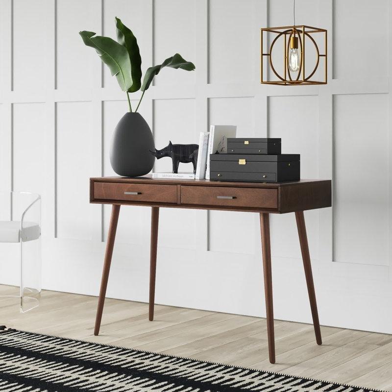 Masif ve MDF Ahşap İki Çekmeceli Açılı Ayaklı Vintage Çalışma Masası - 107x51 cm - 234703