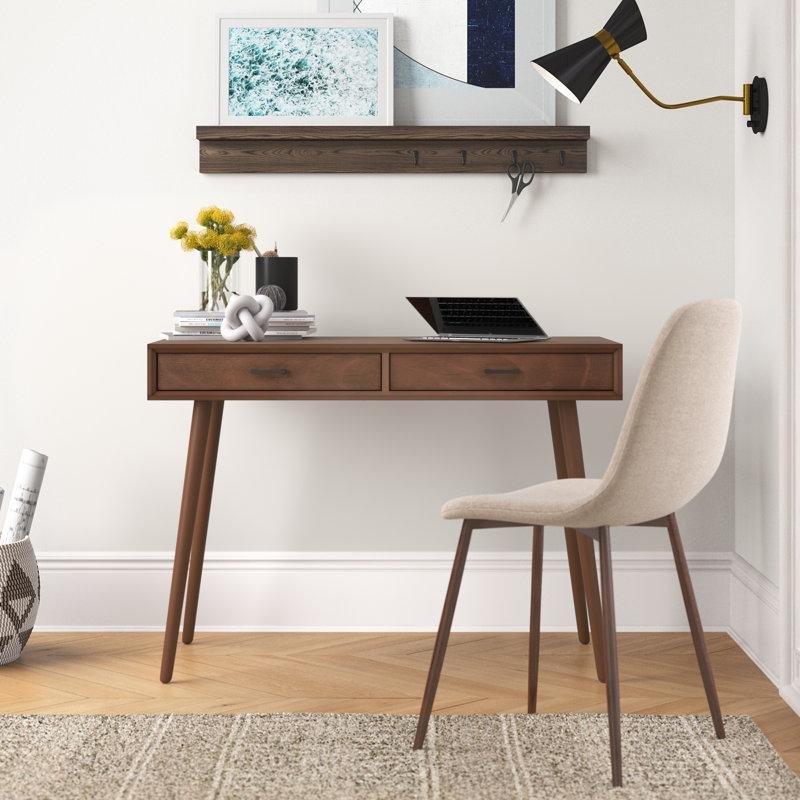 Masif ve MDF Ahşap İki Çekmeceli Açılı Ayaklı Vintage Çalışma Masası - 107x51 cm - 234703