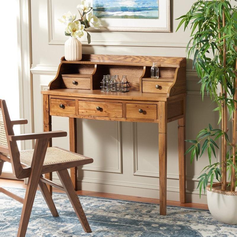 Masif ve MDF Ahşap Raflı Çekmeceli Depolama Üniteli Vintage Çalışma Masası - 92 cm - 234699