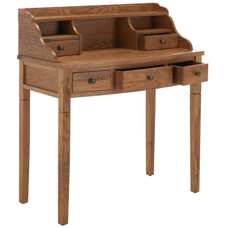 Masif ve MDF Ahşap Raflı Çekmeceli Depolama Üniteli Vintage Çalışma Masası - 92 cm - 234699