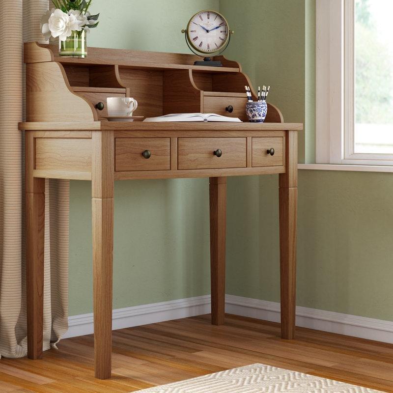 Masif ve MDF Ahşap Raflı Çekmeceli Depolama Üniteli Vintage Çalışma Masası - 92 cm - 234699