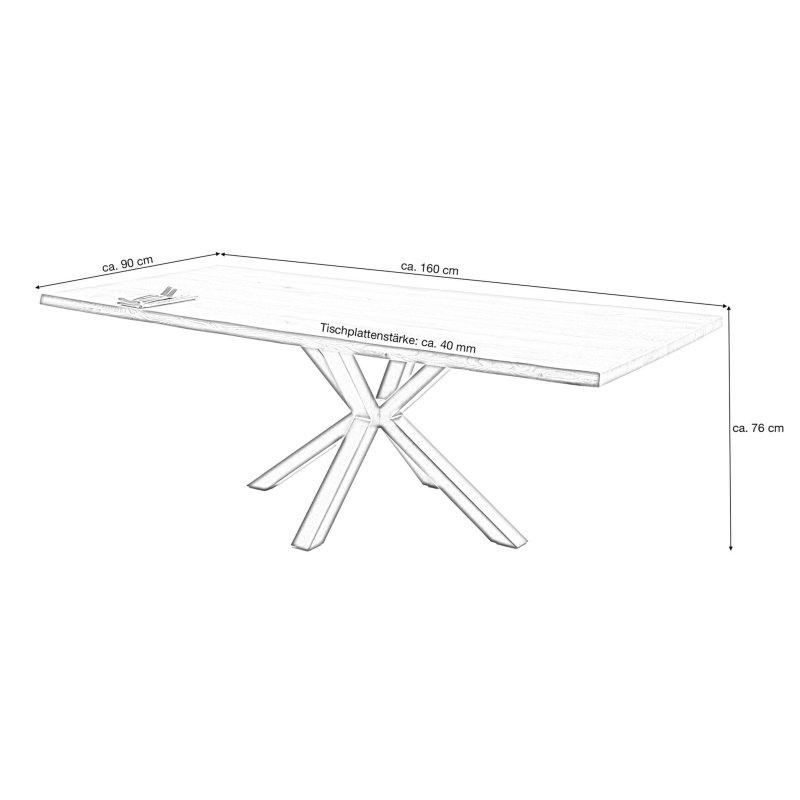 Masif Yabani Meşe Kütük Kenarlı ve Metal Çapraz Ayaklı Bohem Yemek Masası - 160x90 cm - 236727