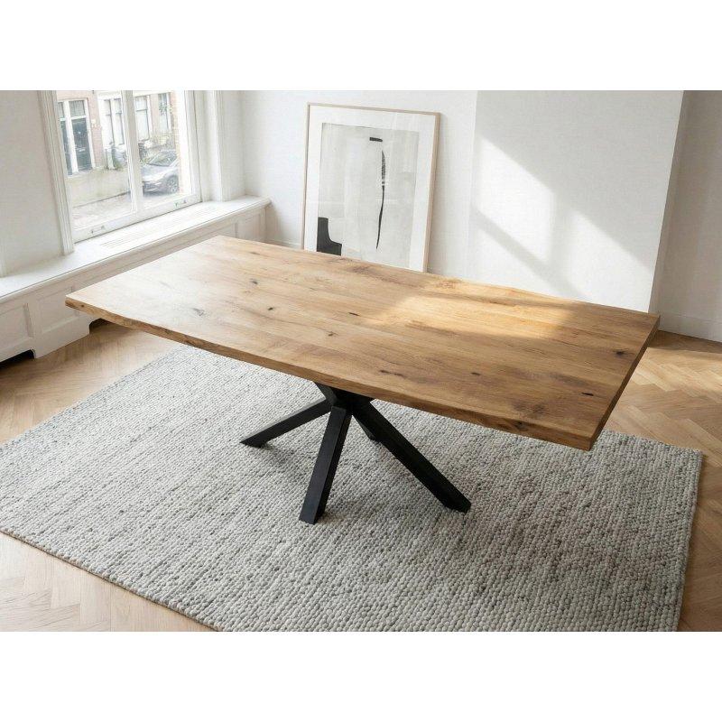Masif Yabani Meşe Kütük Kenarlı ve Metal Çapraz Ayaklı Bohem Yemek Masası - 160x90 cm - 236727 Masif Yabani Meşe Kütük Kenarlı ve Metal Çapraz Ayaklı Bohem Yemek Masası - 160x90 cm - 236727