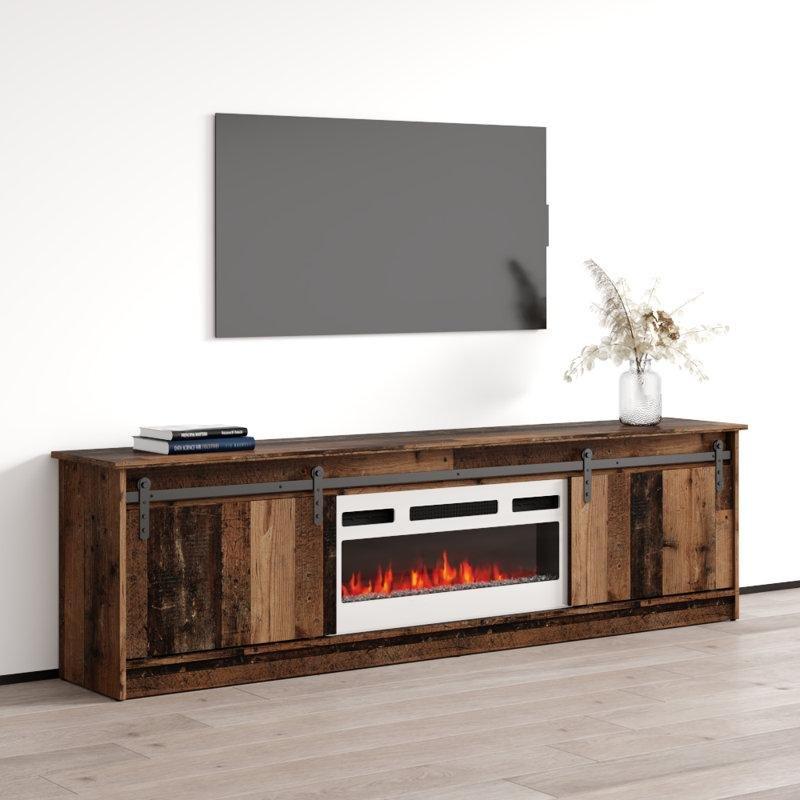 Mat Ahşap Rengi Suntalam Elektrikli Şömineli TV Ünitesi - 200 cm - 220128