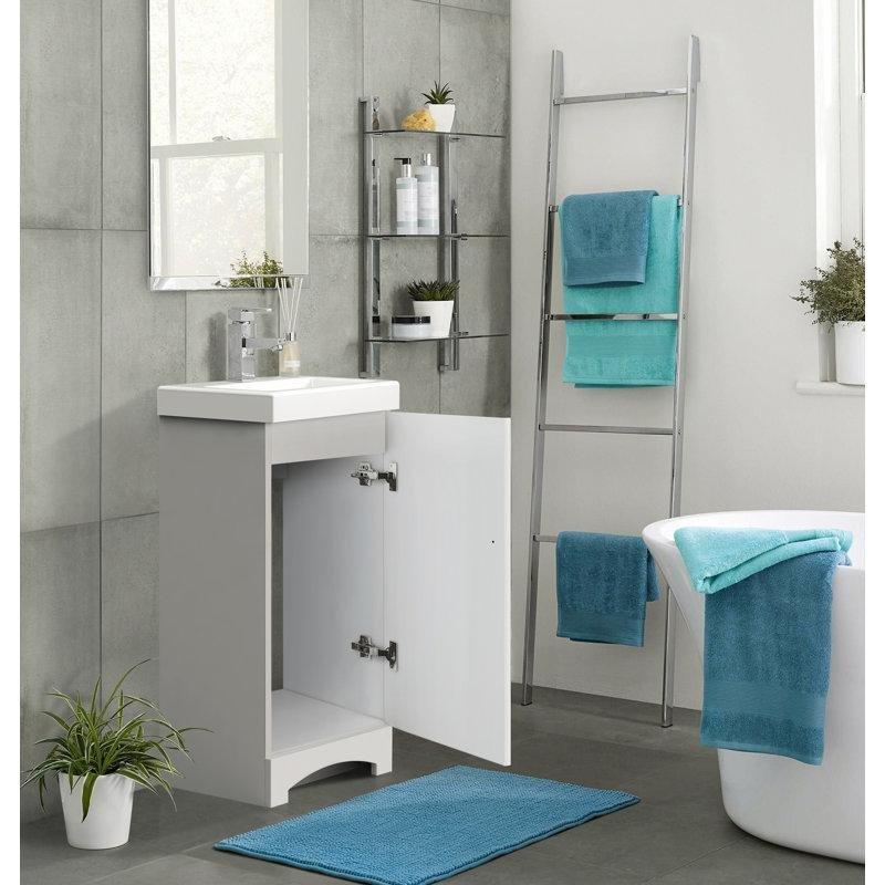 Mat Beyaz Ahşap Yavaş Kapanır Kapaklı Ayaklı Banyo Lavabo Dolabı - 45 cm - 200565