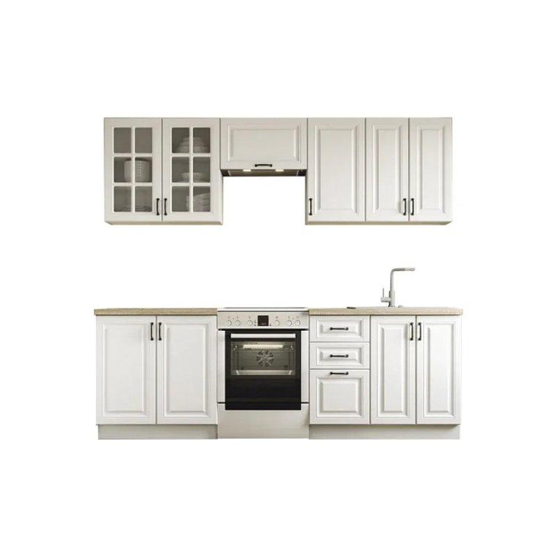 Mat Beyaz MDF 10 Kapaklı 3 Çekmeceli Sonoma Meşe Tezgahlı Mutfak Modeli - 240 cm - 186586