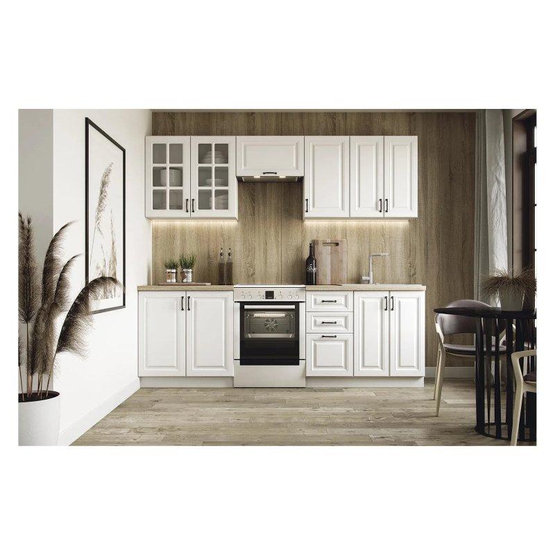 Mat Beyaz MDF 10 Kapaklı 3 Çekmeceli Sonoma Meşe Tezgahlı Mutfak Modeli - 240 cm - 186586