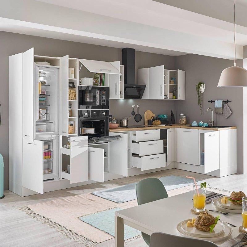 Mat Beyaz Sunta Elektrikli Aletli Köşe Mutfak Modeli - 370 cm - 185255