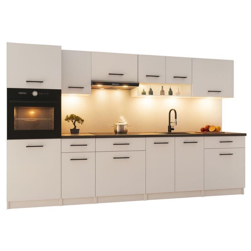 Mat Beyaz Suntalam 9 Modüllü Fırın Dolaplı Siyah Kulplu Mutfak Modeli - 300 cm - 186336