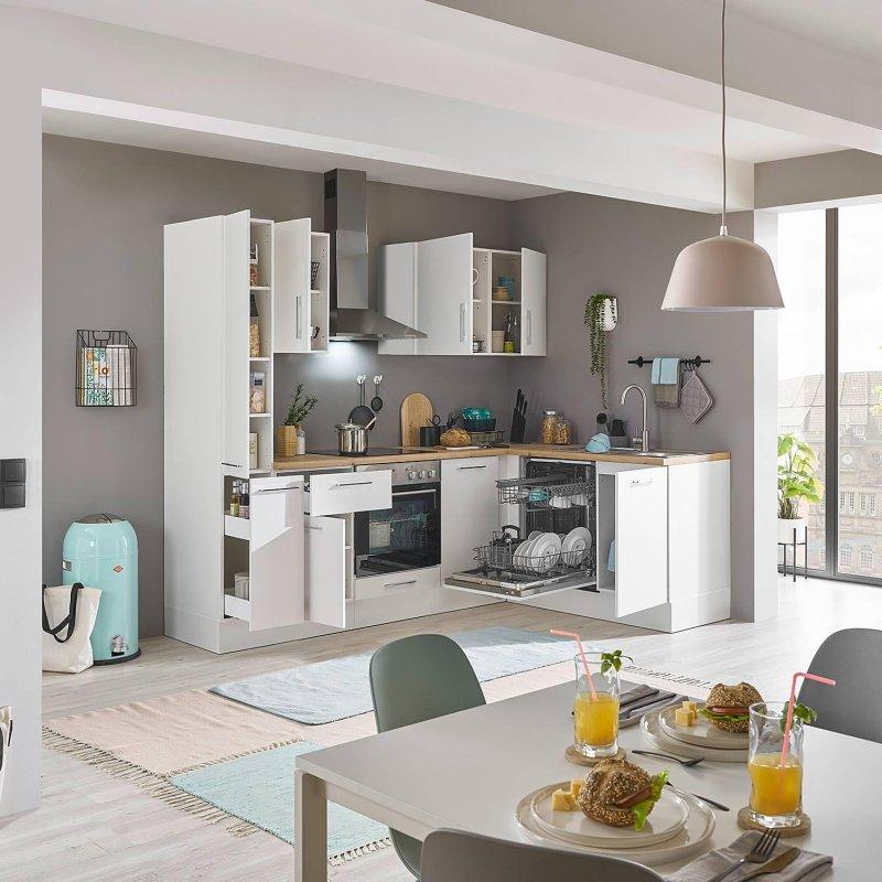 Mat Beyaz Suntalam Ankastre Cihazlı L Tipi Mutfak Modeli - 250x175 cm - 185120