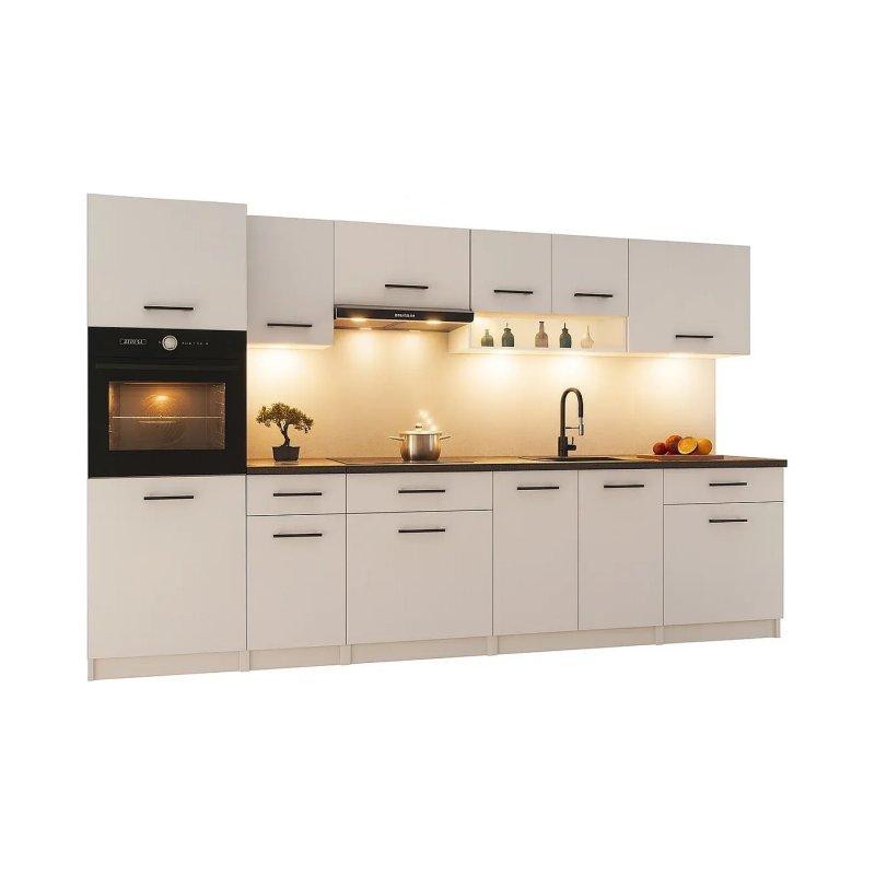 Mat Beyaz Suntalam Ankastre Fırın Bölmeli Mutfak Dolabı Seti - 300 cm - 186694