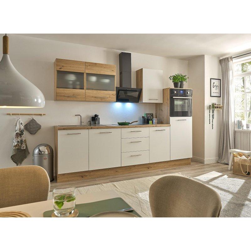 Mat Beyaz ve Artisan Dekor Sunta 9 Parça Yavaş Kapanır Mutfak Modeli - 280 cm - 185759