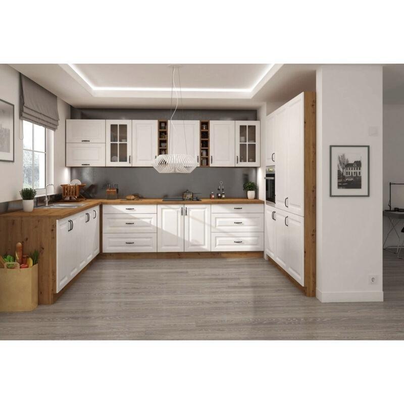 Mat Beyaz ve Meşe MDF Modüler Yavaş Kapanır Köşe Mutfak - 265x300x180 cm - 186150