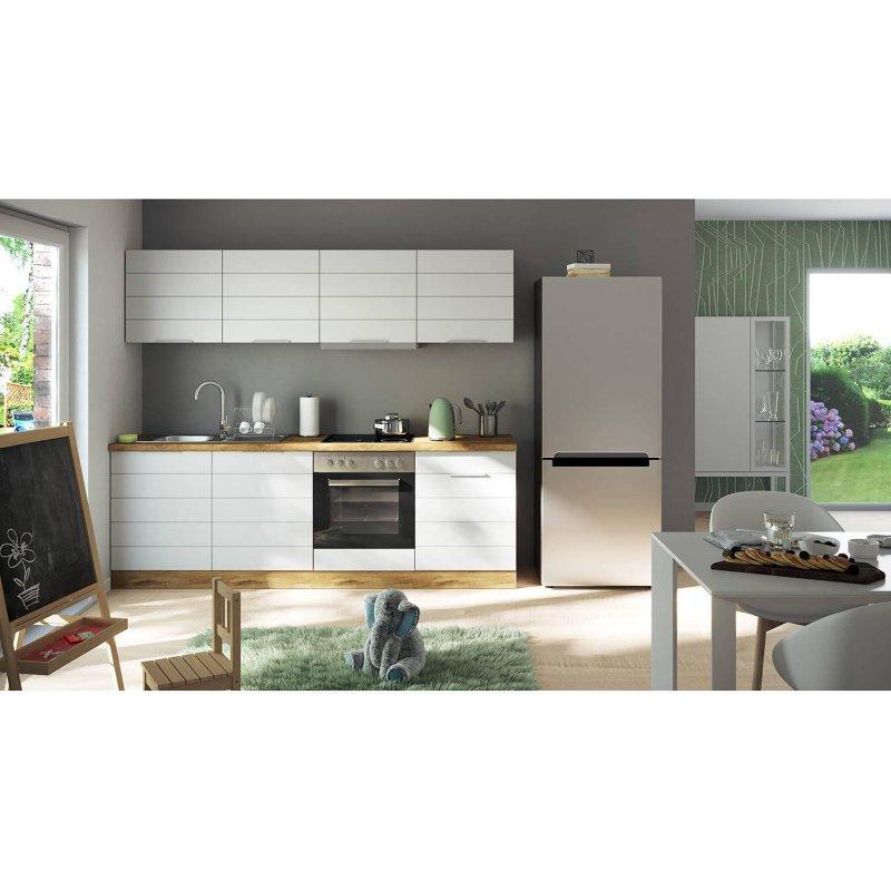 Mat Beyaz ve Wotan Meşe Ankastre Cihazlı Yönü Değiştirilebilir Hazır Mutfak - 240 cm - 185570