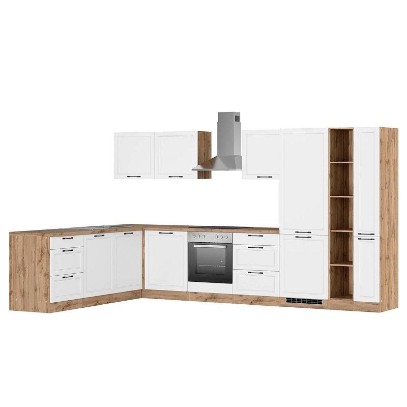 Mat Beyaz ve Wotan Meşe Dekor Ankastre Cihazlı L Tipi Mutfak Modeli - 240x360 cm - 185069