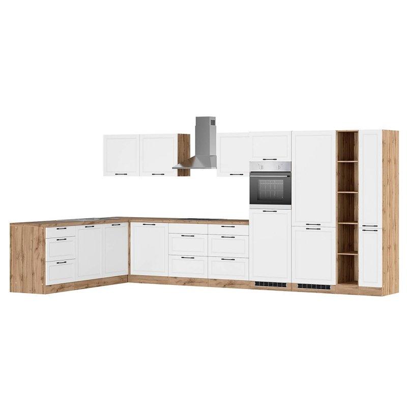 Mat Beyaz ve Wotan Meşe Elektrikli Aletler Dahil Çift Yönlü Montajlı Köşe Mutfak Modeli - 240x420 cm - 185090
