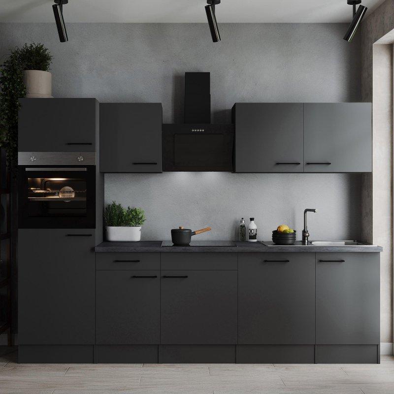 Mat Gri Ankastre Cihazlı ve Yavaş Kapanır Mutfak Modeli - 280 cm - 185108