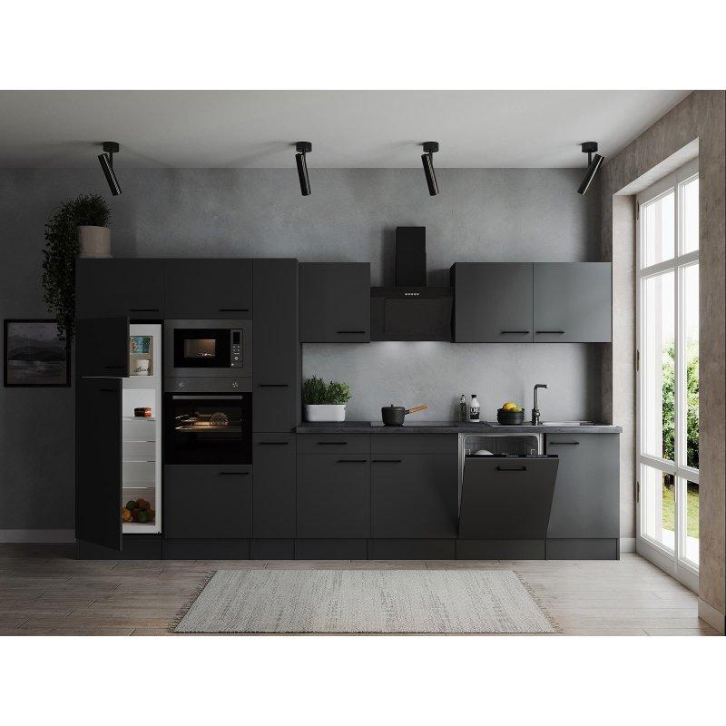 Mat Gri Beyaz Eşyalı Granit Desenli Tezgahlı Yavaş Kapanır Hazır Mutfak - 370 cm - 185807