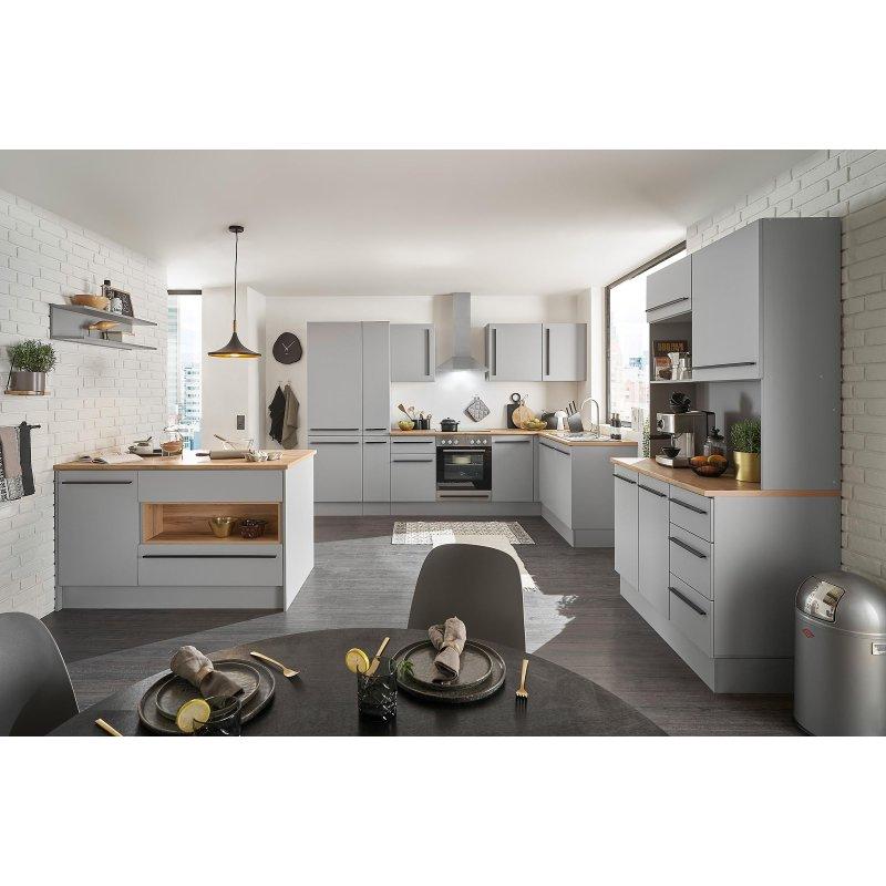 Mat Gri Beyaz Eşyalı Yavaş Kapanır Köşe Mutfak Modeli - 220x175 cm - 185729
