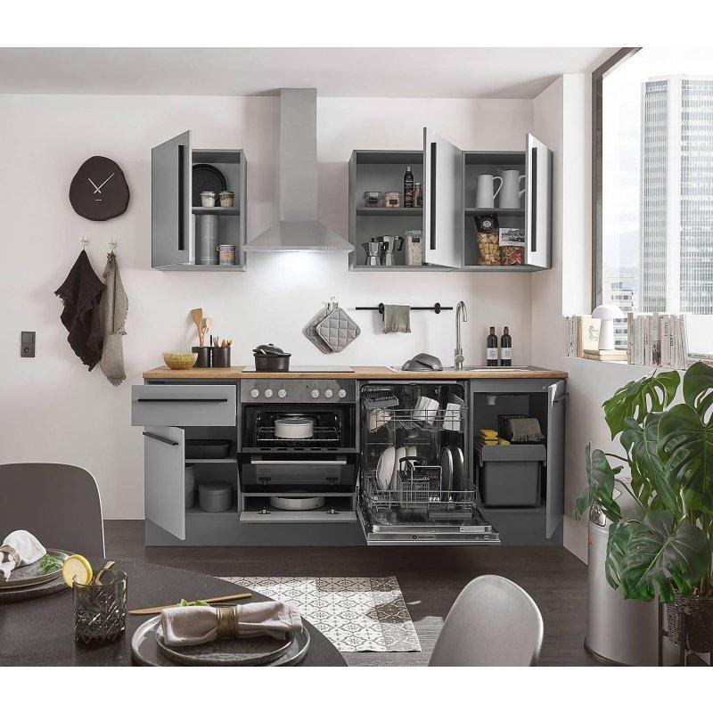 Mat Gri MDF Kapaklı Frenli Çekmeceli 6 Parça Mutfak Modeli - 220 cm - 185642