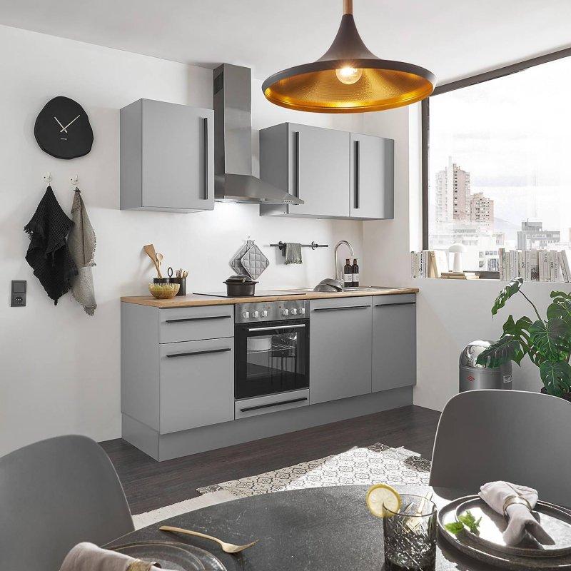 Mat Gri MDF Kapaklı Frenli Çekmeceli 6 Parça Mutfak Modeli - 220 cm - 185642