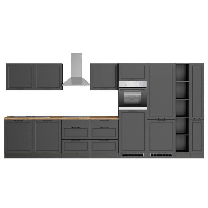 Mat Gri ve Grafit Ankastre Cihazlı Wotan Meşe Tezgahlı Mutfak Modeli - 420 cm - 185081