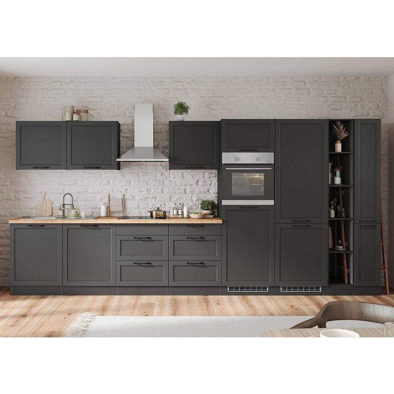 Mat Gri ve Grafit Ankastre Cihazlı Wotan Meşe Tezgahlı Mutfak Modeli - 420 cm - 185081