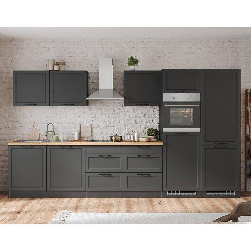 Mat Gri ve Grafit Yonga Levha Beyaz Eşyalı Wotan Meşe Tezgahlı Mutfak Modeli - 360 cm - 185060