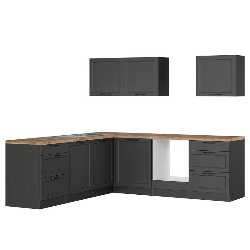 Mat Gri ve Grafit Yönü Değiştirilebilir Wotan Meşe Dekor Tezgahlı Evyeli Köşe Mutfak Modeli - 240x240 cm - 185231