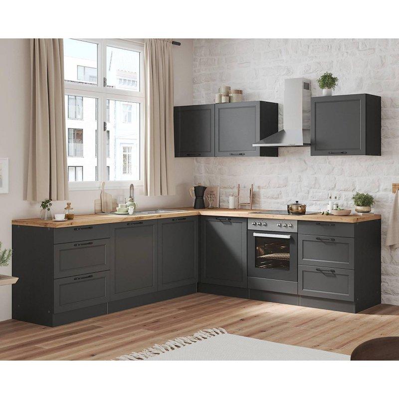 Mat Gri ve Grafit Yönü Değiştirilebilir Wotan Meşe Dekor Tezgahlı Evyeli Köşe Mutfak Modeli - 240x240 cm - 185231