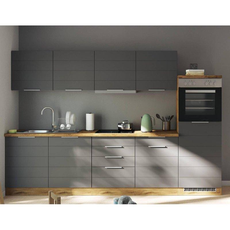Mat Gri ve Wotan Meşe Dekor Suntalam Elektrikli Cihazlı Mutfak Modeli - 300 cm - 184967